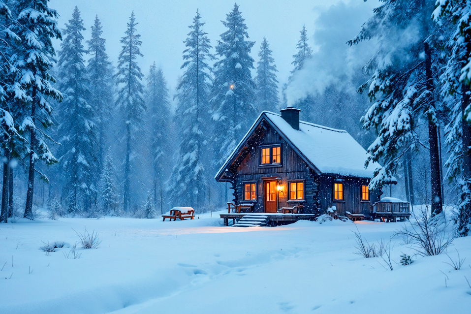 Дом в зимнем лесу